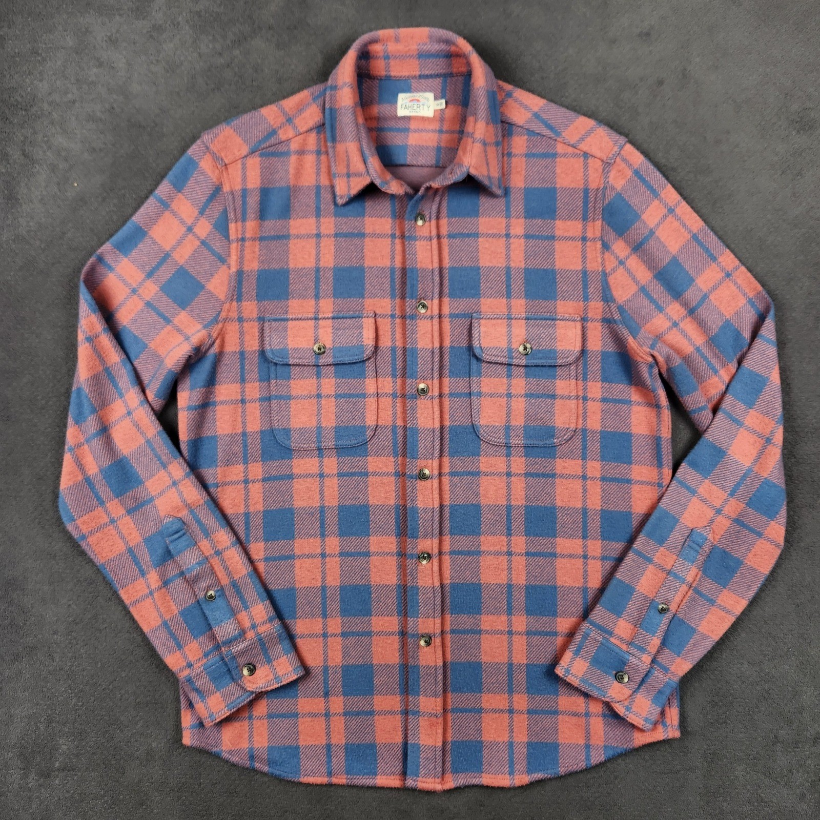 Faherty Legend Sweater Flannel Shirt Mens Medium Rose Blue Check Knit Button Up