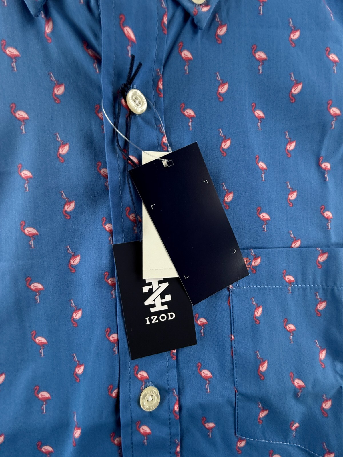 NWT IZOD LT Large Flamingo Print Tall Blue Performance Button Up Beach $65 Men