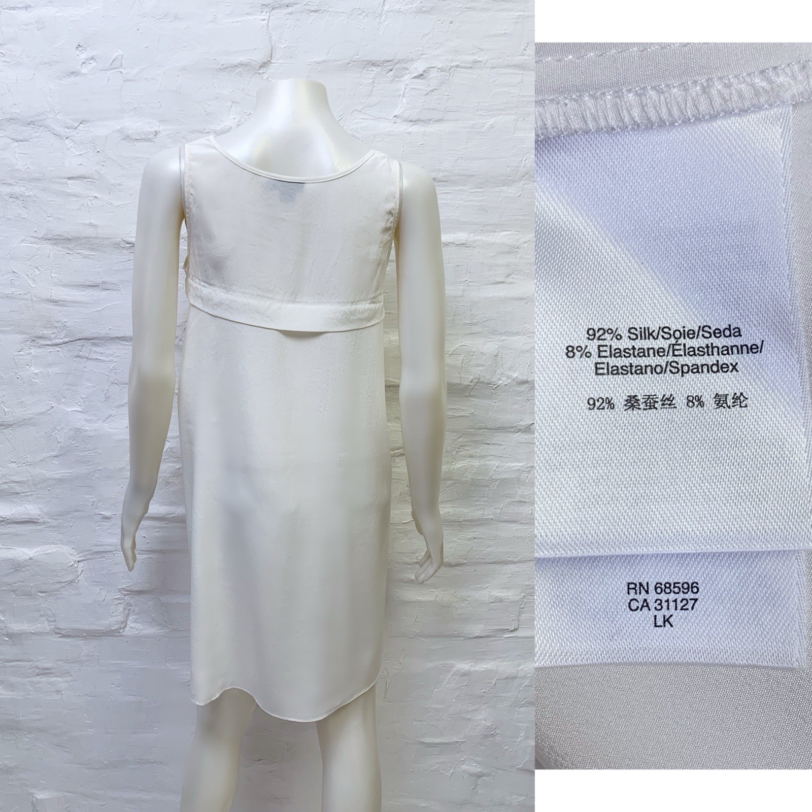 DKNY Silk Blend White Asymmetric High Low Tunic Tank Top Sleeveless Blouse P