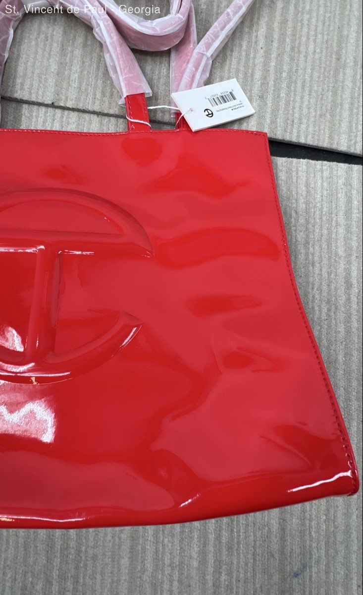 Telfar Medium Shopping Bag Red Patent Vegan Leather Brand New With Tags