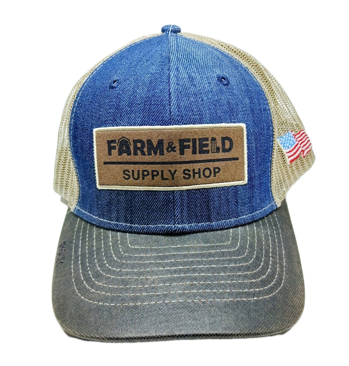 Field and Stream SUPPLY SHOP LOGO Leather BACK MESH Adjustable Max Truckers Hat