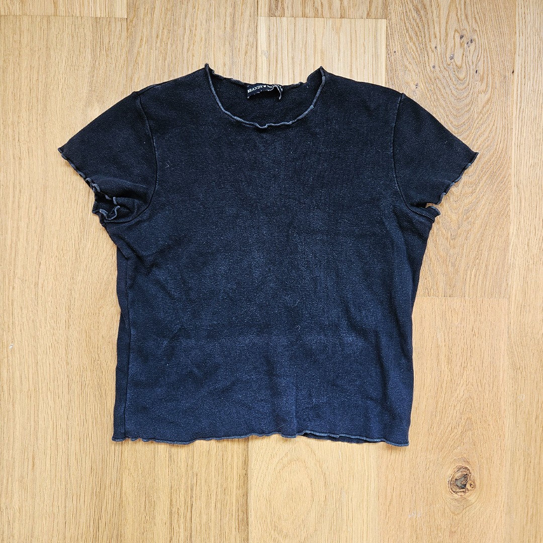 Brandy Melville Black Cropped Baby Tee Lettuce Hem Short Sleeve XS S Y2K Cotton