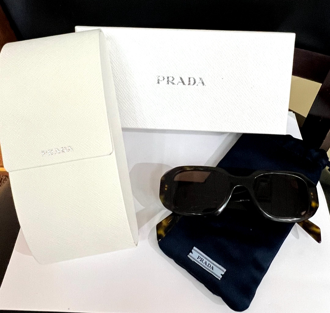 PRADA SPR17W 2AU-8C1 145 3N TORTOISE-SHELL RECTANGULAR SUNGLASSES