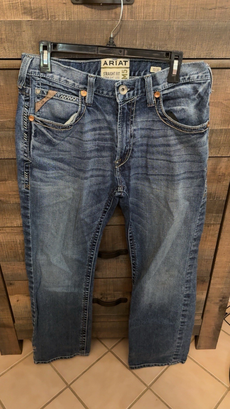Ariat Men’s M5 Straight Fit Straight Leg Blue Jeans 33×32