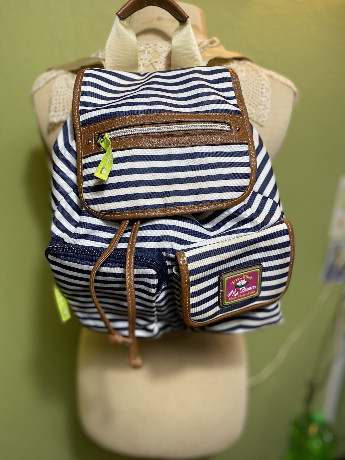 Eco-Friendly Striped Zippered Lily Bloom Womens Backpack Recycled Fabric Multi