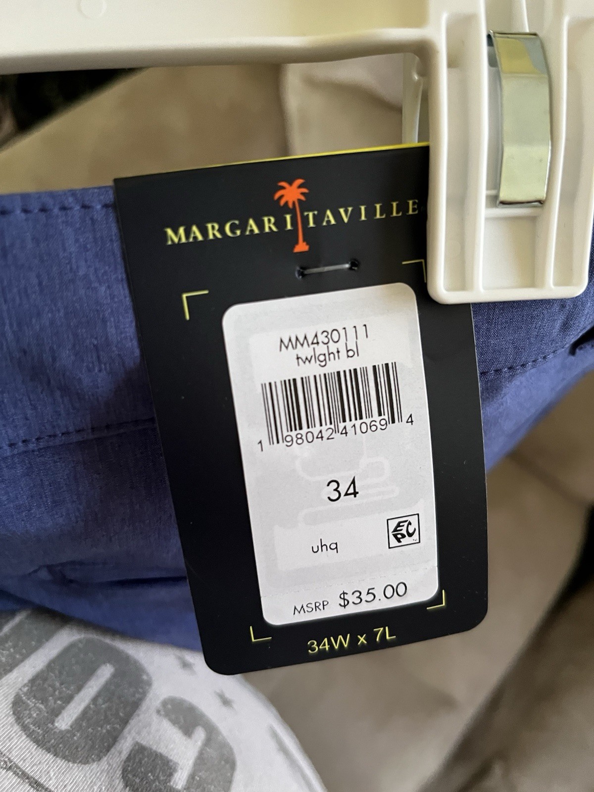 Margaritaville UPF 30+ Men’s Shorts, Size 34Wx7L, 4 Way Stretch, Quick Dry Blue