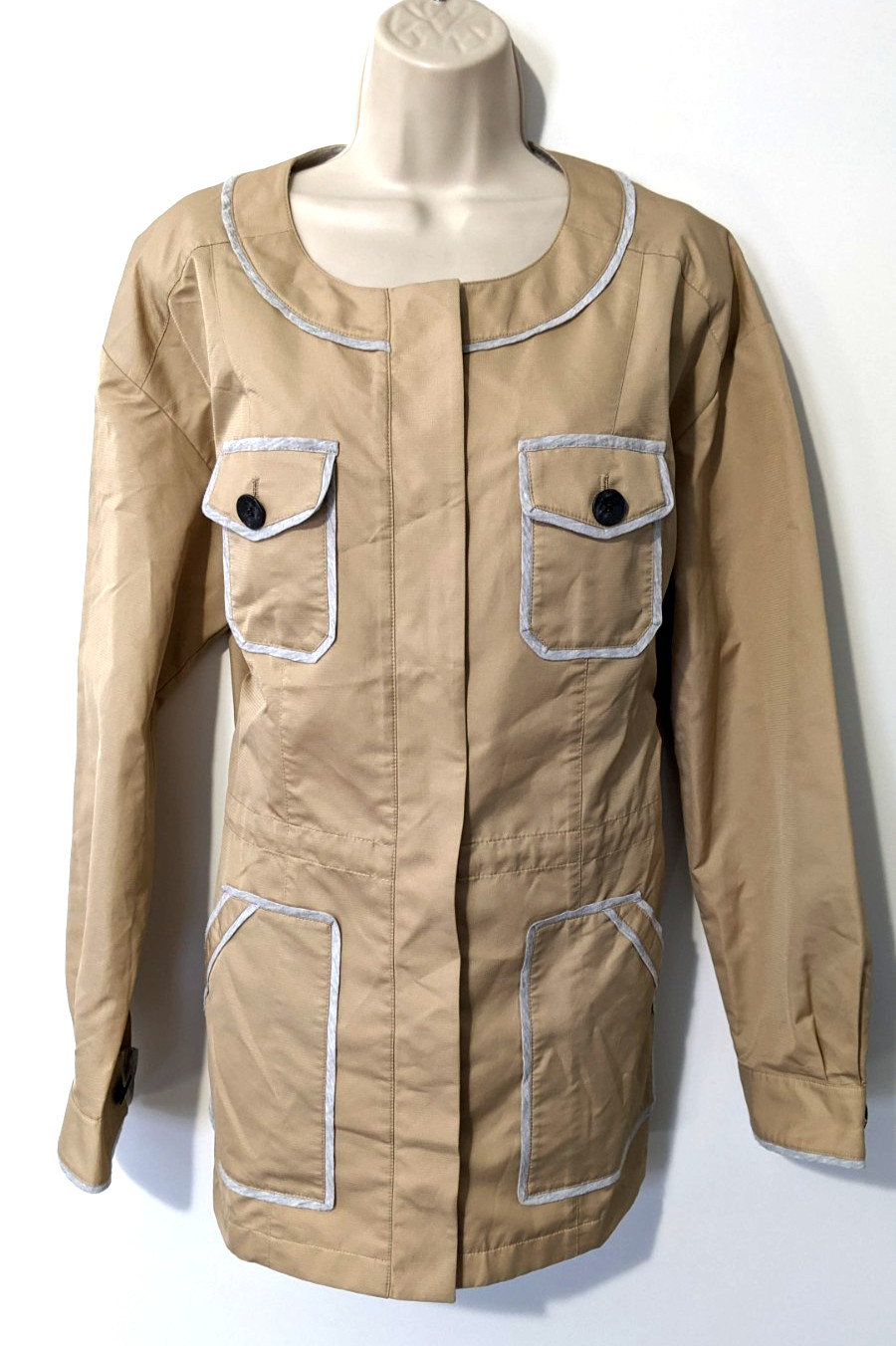 ST. JOHN Women’s L/S Snap Front Windbreaker Jacket Sz L Yellow Tag Polyester EUC