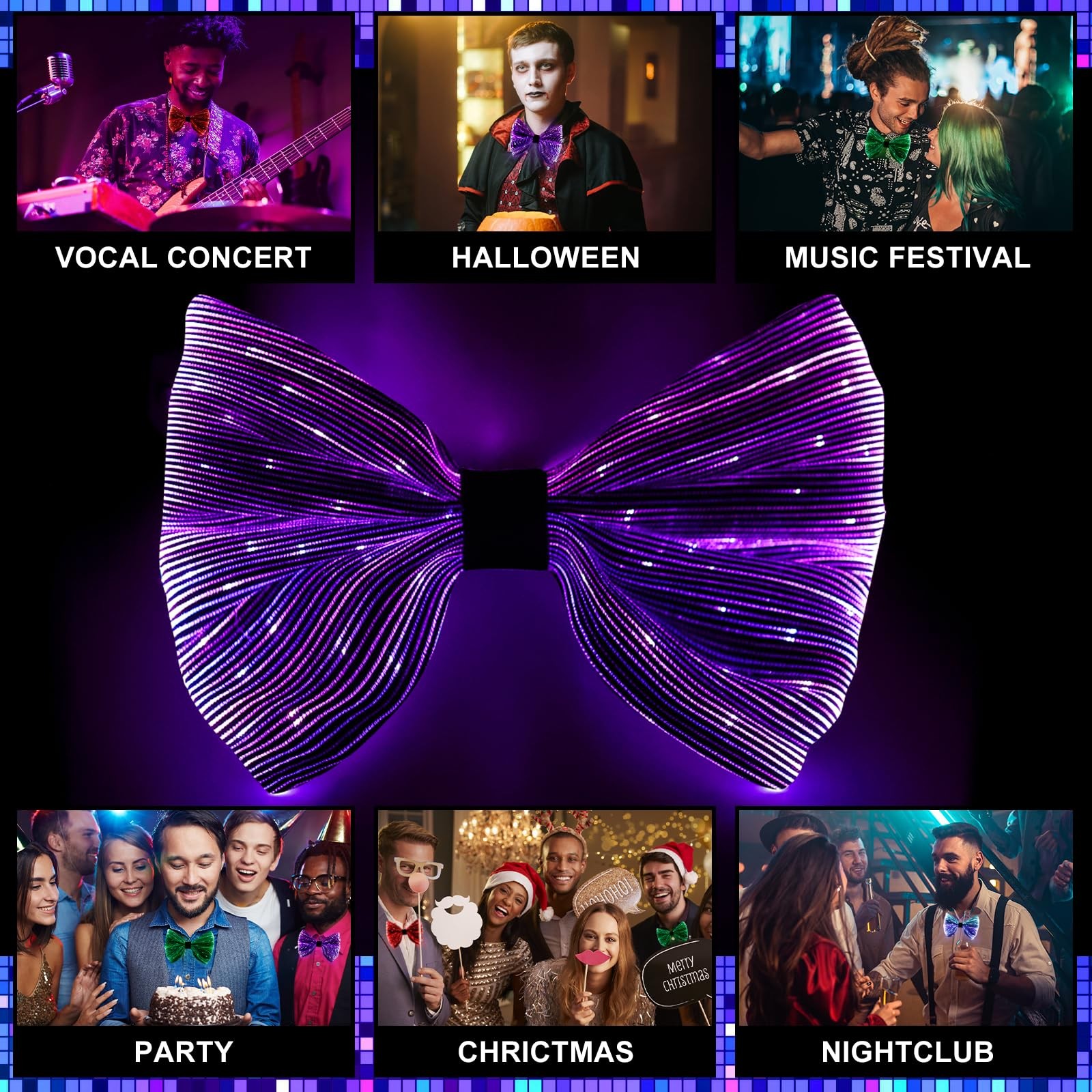 light up bow tie Rechargeable Fiber Optic Bowtie 7 Colors & 5 Modes – Disco, …