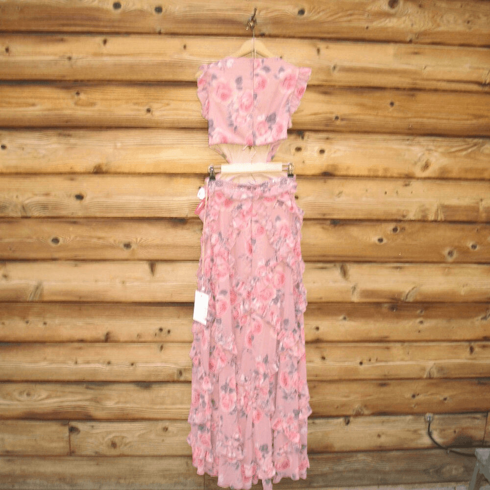 NWT Mac Duggal 9152 RUFFLED CUT OUT CAP SLEEVE V NECK GOWN Rose Size 4