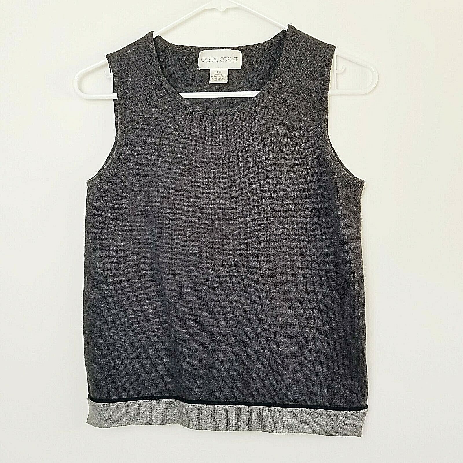 2 Pc Top/Jacket XS Black Gray Casual Corner Knit Sleeveless Van Heusen Striped