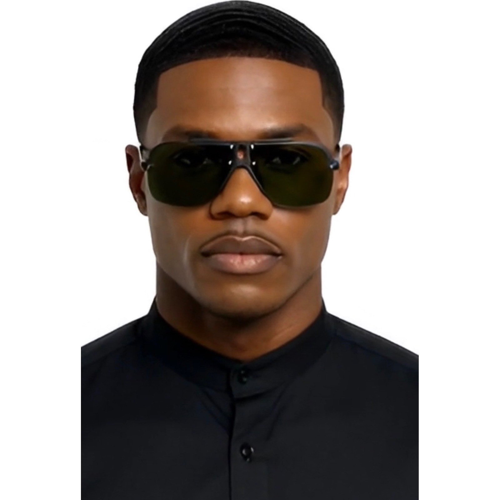 Mens Oversized Shield Hip Hop Sunglasses Matte Black Frame Green Lens Outdoor