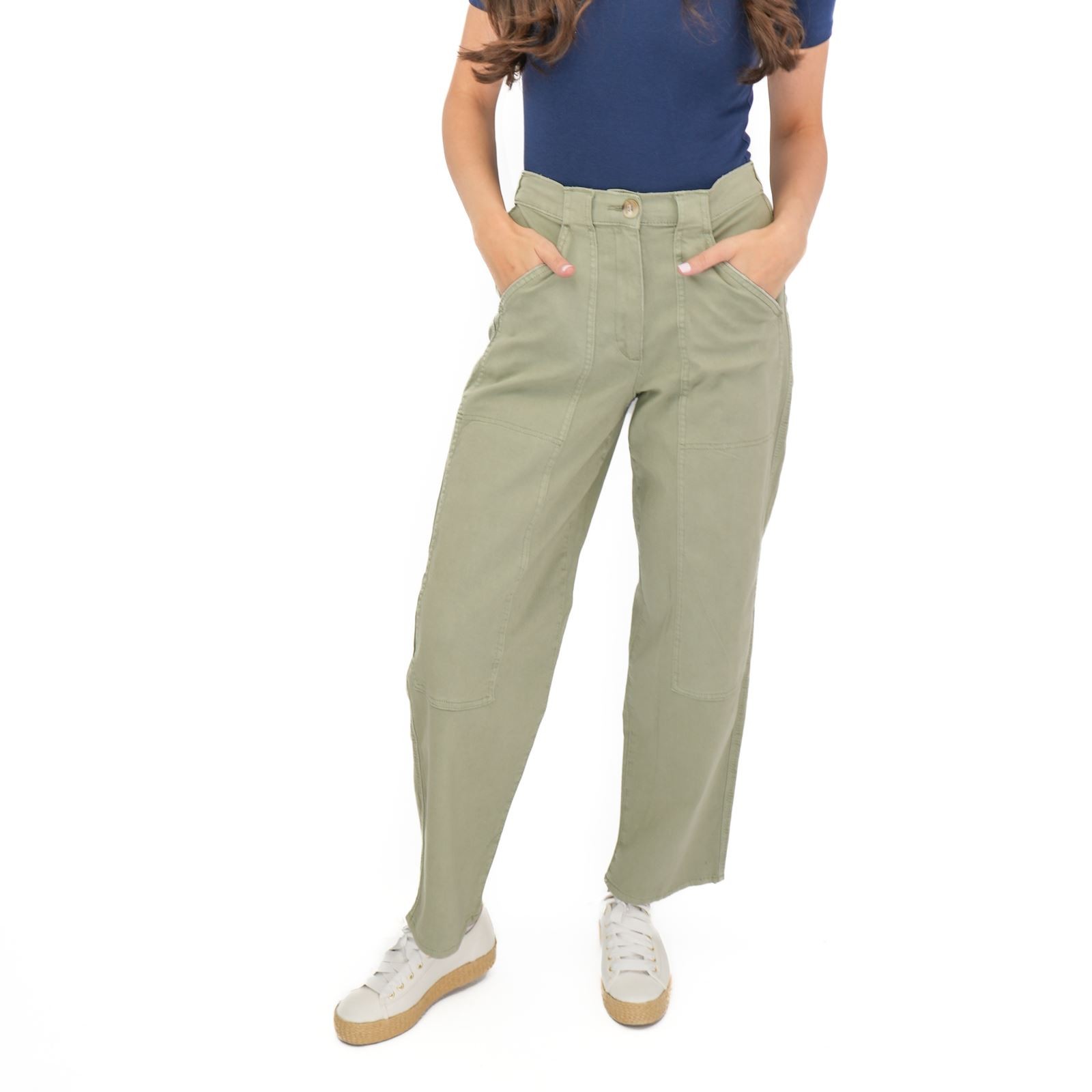 Womens M&S Straight Leg Trousers Stretch Cotton Rich Relaxed Utility Casual