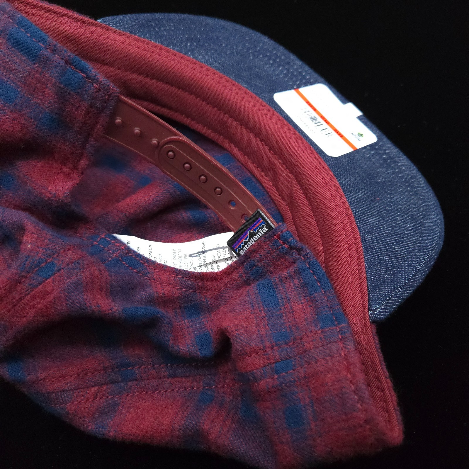 PATAGONIA RANGE FLANNEL HAT -NAVY BLUE BURGUNDY SOFT- CAP UNISEX ADJUSTABLE -NEW