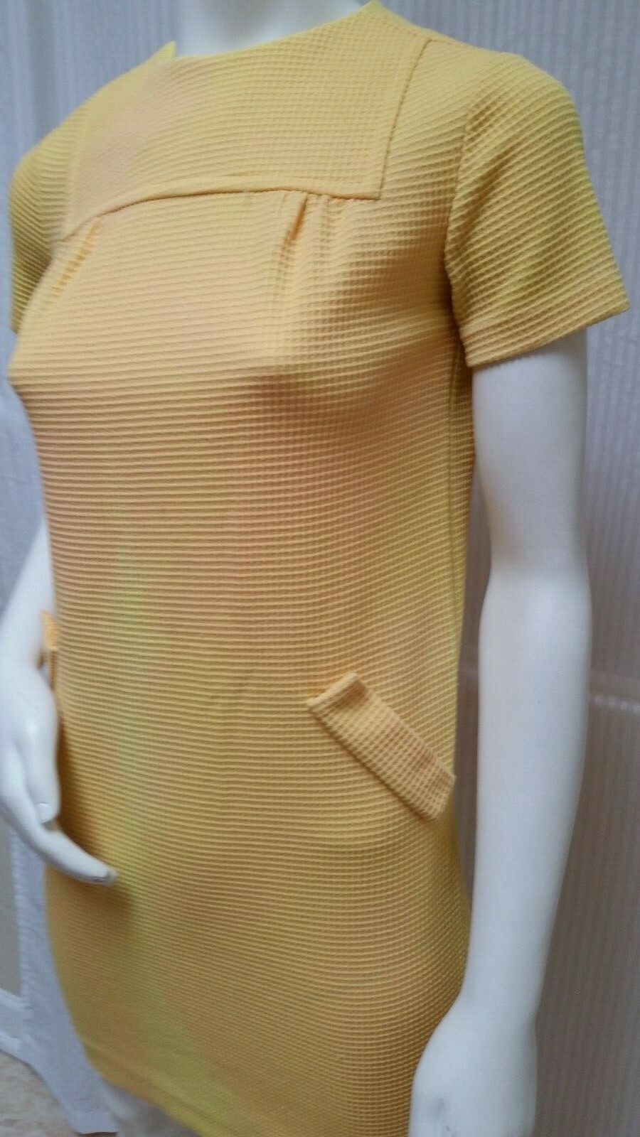 Vintage 1960s MARIE PHILLIPS ORIGINAL Yellow Double Knit Shift Dress – Size XS/S