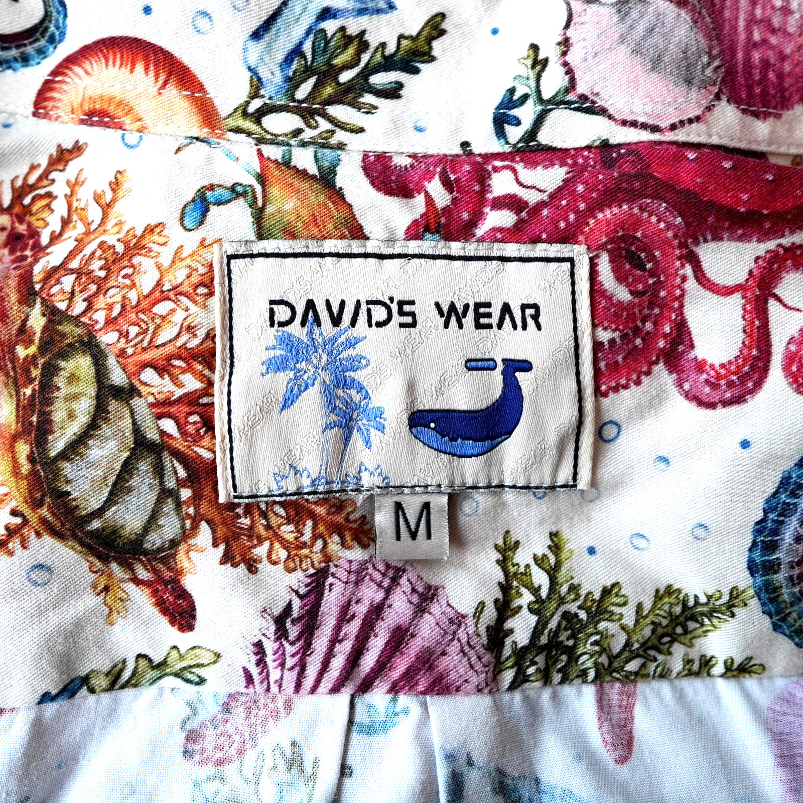 Davids Wear Yiume Hawaiian Shirt Mens Medium Seahorse Tencel Aloha Marine Life M
