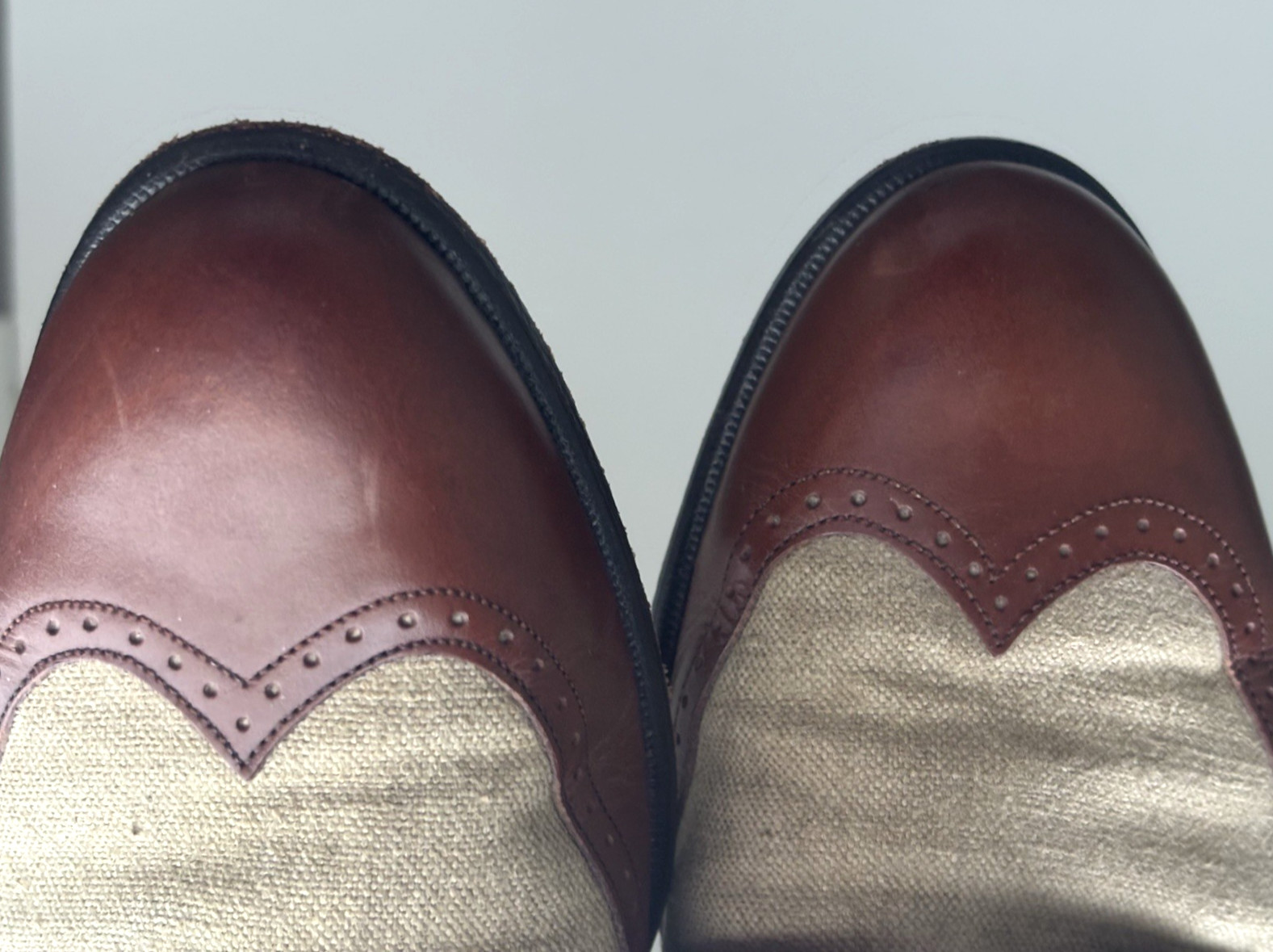 Bostonian Florentine Shoes Size 10 Brown Leather Linen Spectator Wingtip Italy