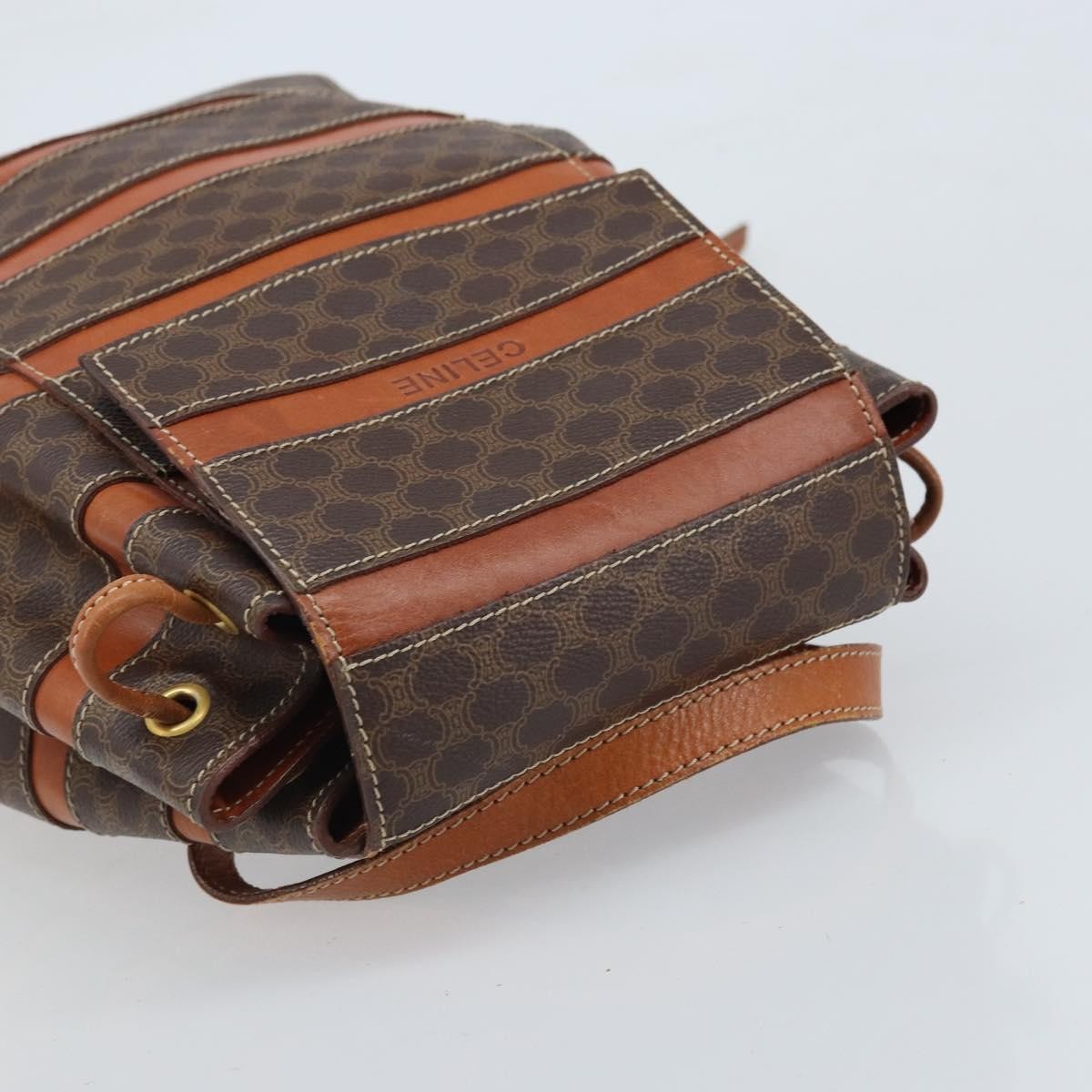 CELINE Macadam Canvas Backpack PVC Leather Brown Gold Auth bs33733