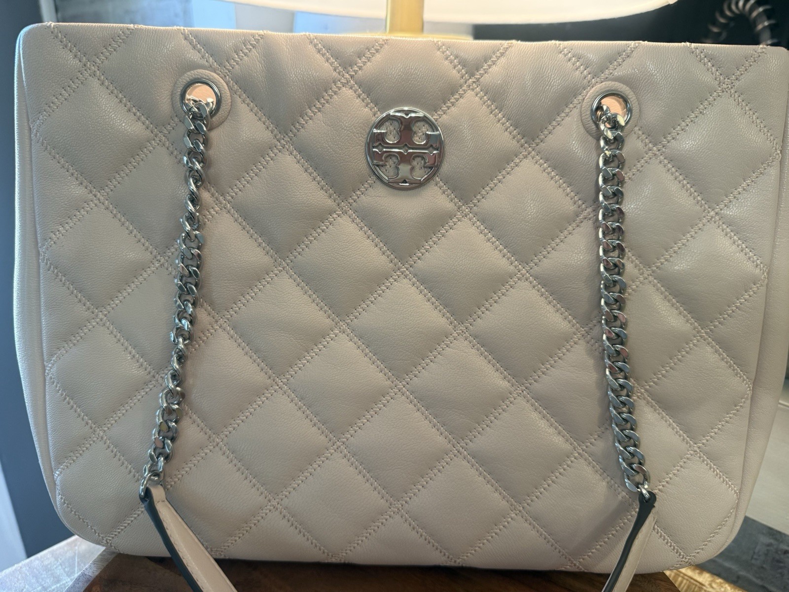 Tory Burch Quilted Leather Willow Tote in Blush Pink