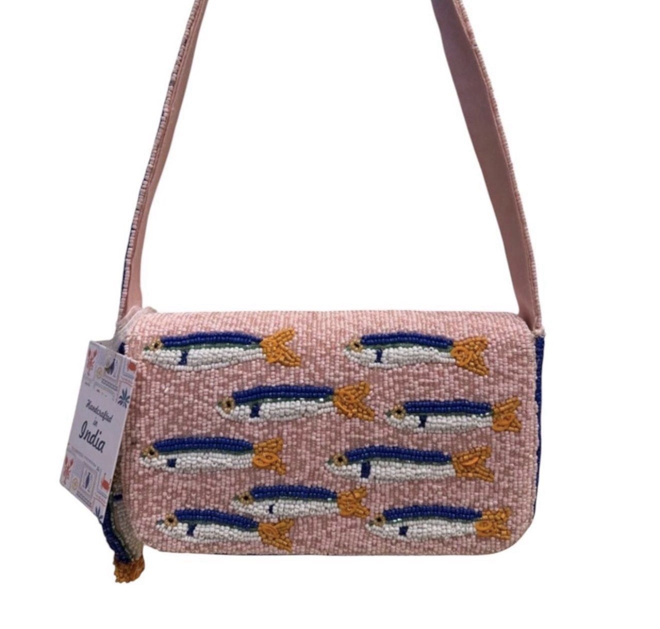 Viral Pink Beaded Sardines Shoulder Bag w/sardine bag charm