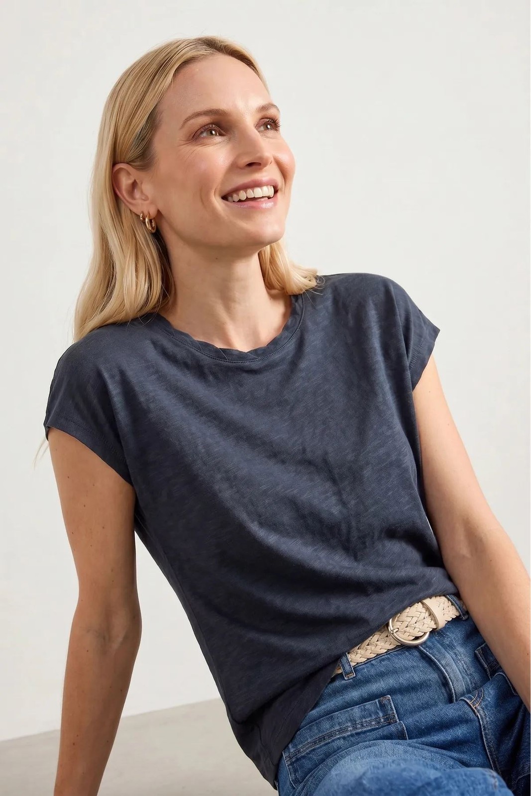 White Stuff Navy Rowan Linen T-shirt
