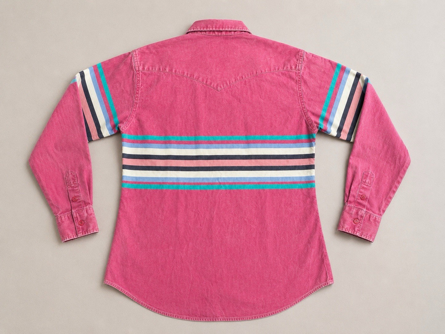 Vintage Pink Wrangler Brushpopper Shirt Western Striped Cowboy Cut 80s