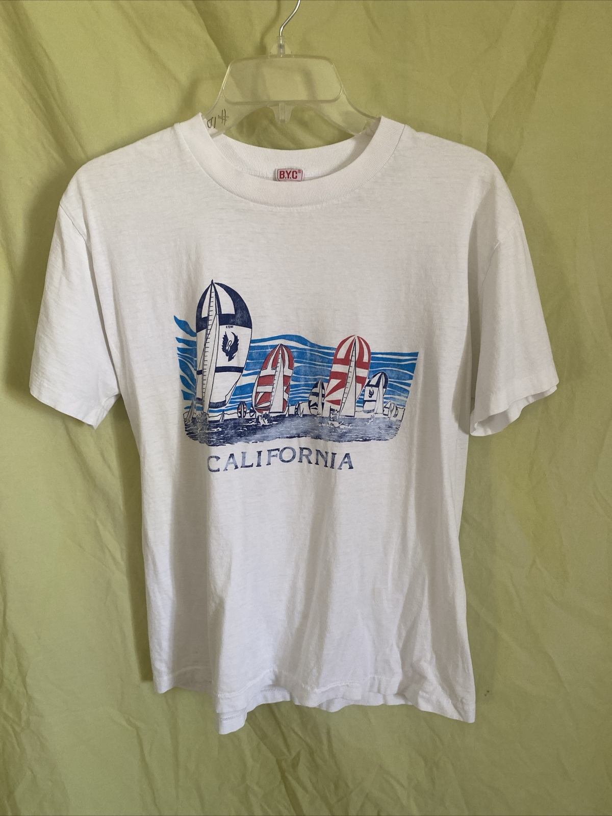 Vintage Single Stitch California Sailing T Shirt Measured Size B.Y.C