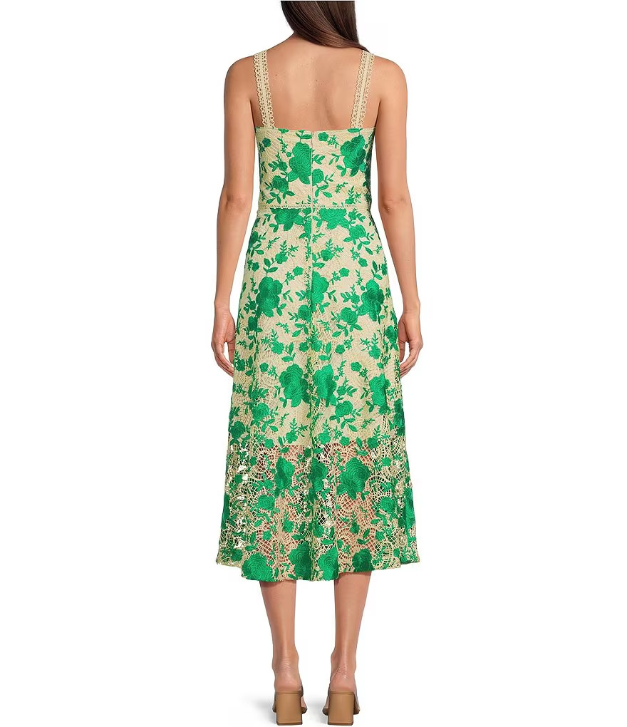 Dillards Alex Marie green/cream crochet midi dress sz 4 NWT