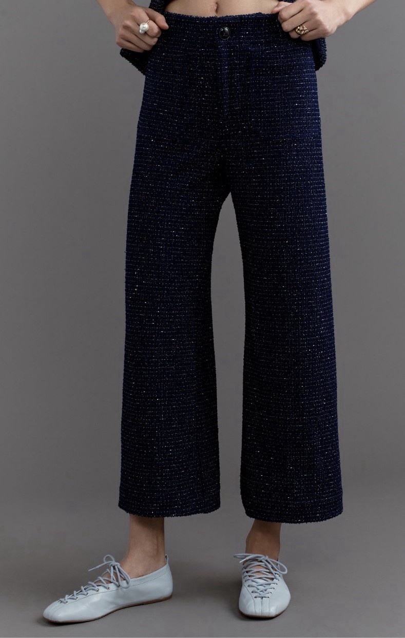 Maeve Collette Tweed Navy Cropped Wide Leg Pants Anthropology