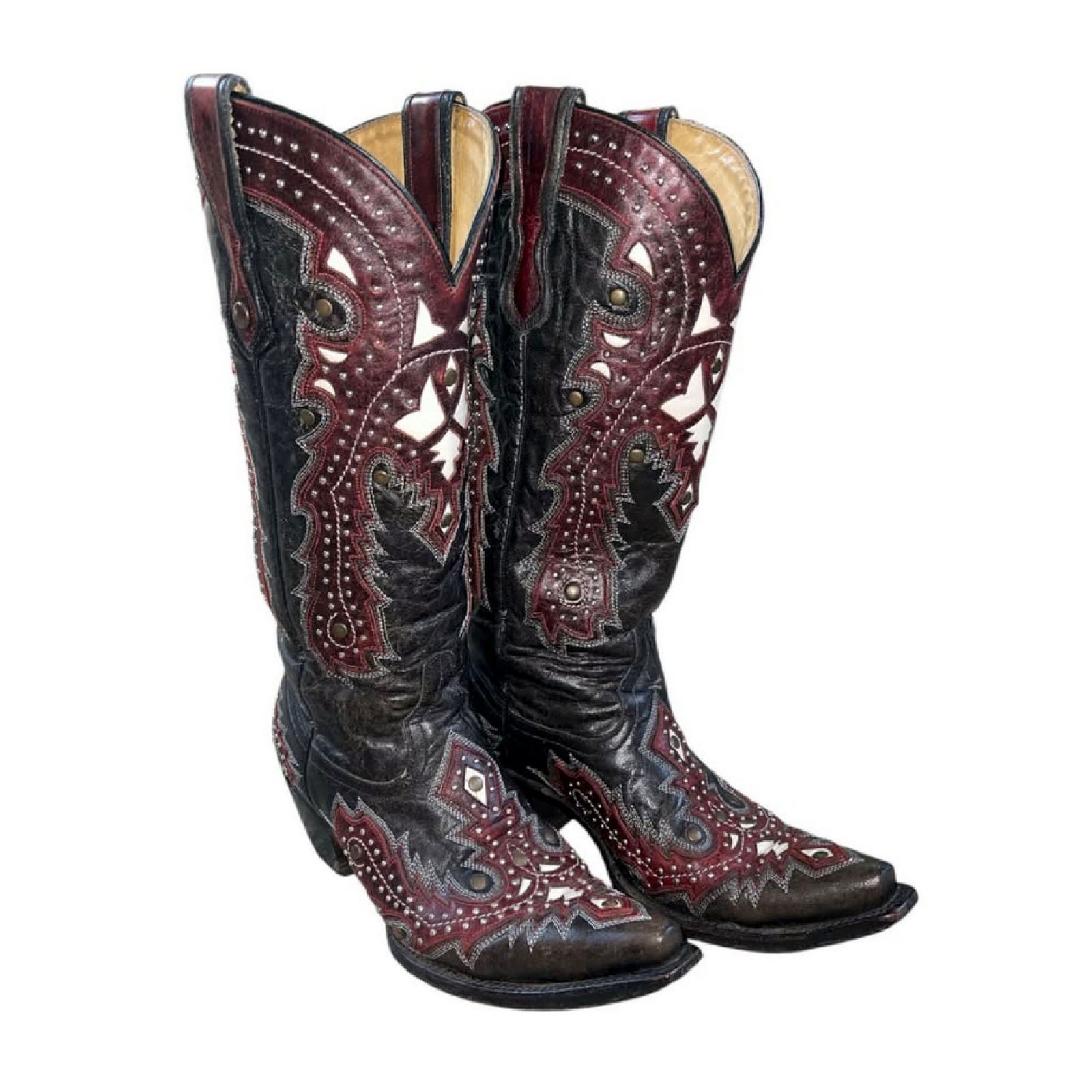 Womens Corral Vintage Collector’s Boots Size 8.5 Black and Red Studded