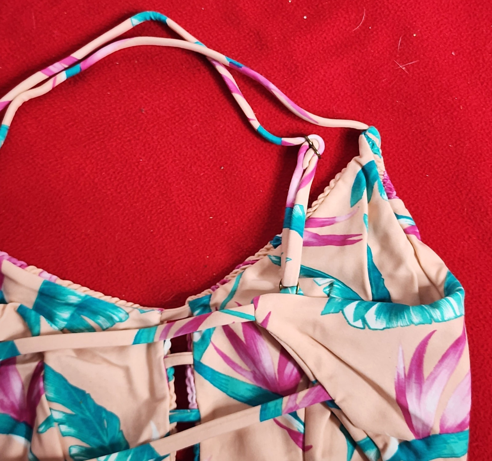 Tori Praver Swimwear Nylon Span Lined Petal Pink Floral Bikini Top Size M