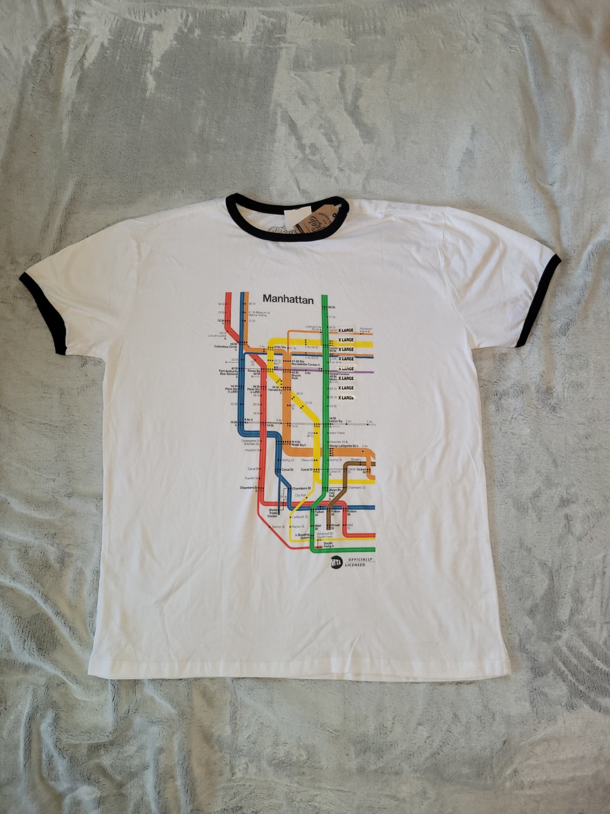 Tee Luv Unisex Size XL MTA Manhattan Subway Map Ringer T-shirt 100% Cotton NYC