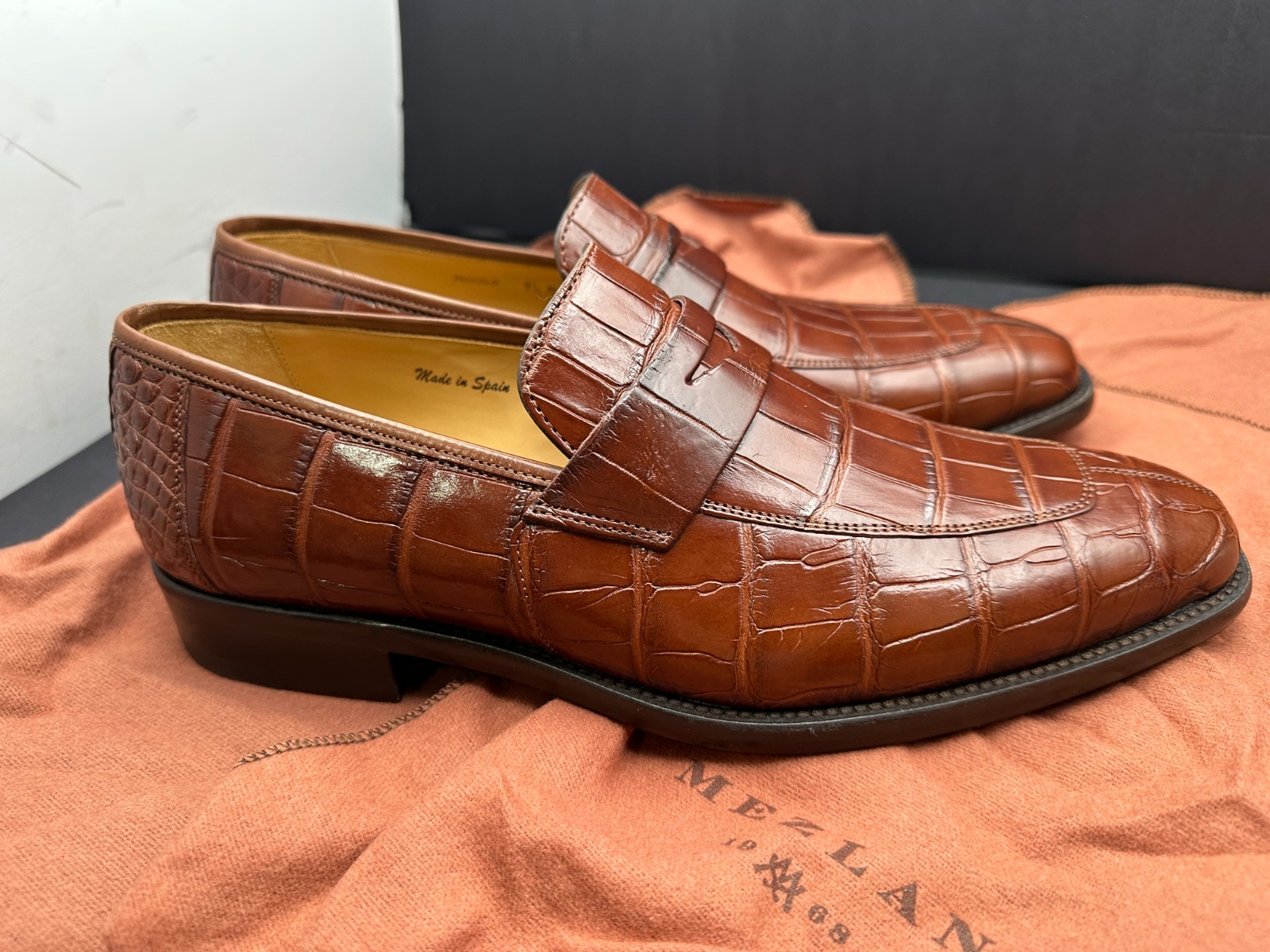 Mezlan Size 9.5 M Alligator Brown Penny Loafer Spain Dress Shoes MEN’S
