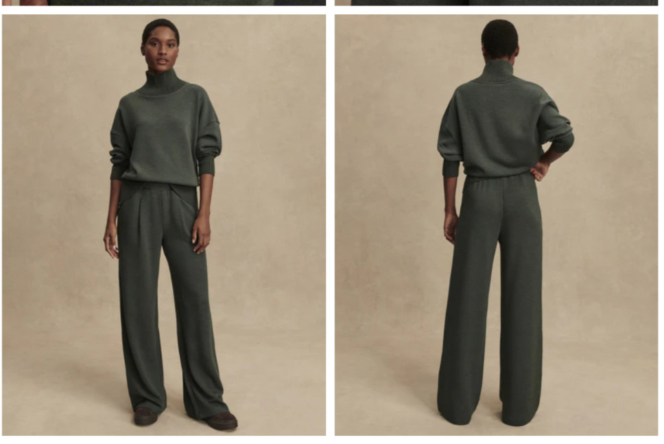 Varley The Extra Wide Leg 29.5 Inch Pants ANTHROPOLOGIE M Olive Marl NWT