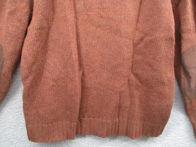 LL BEAN Shetland Wool Pullover Sweater Medium Elbow Patches 1/4 Zip Brown