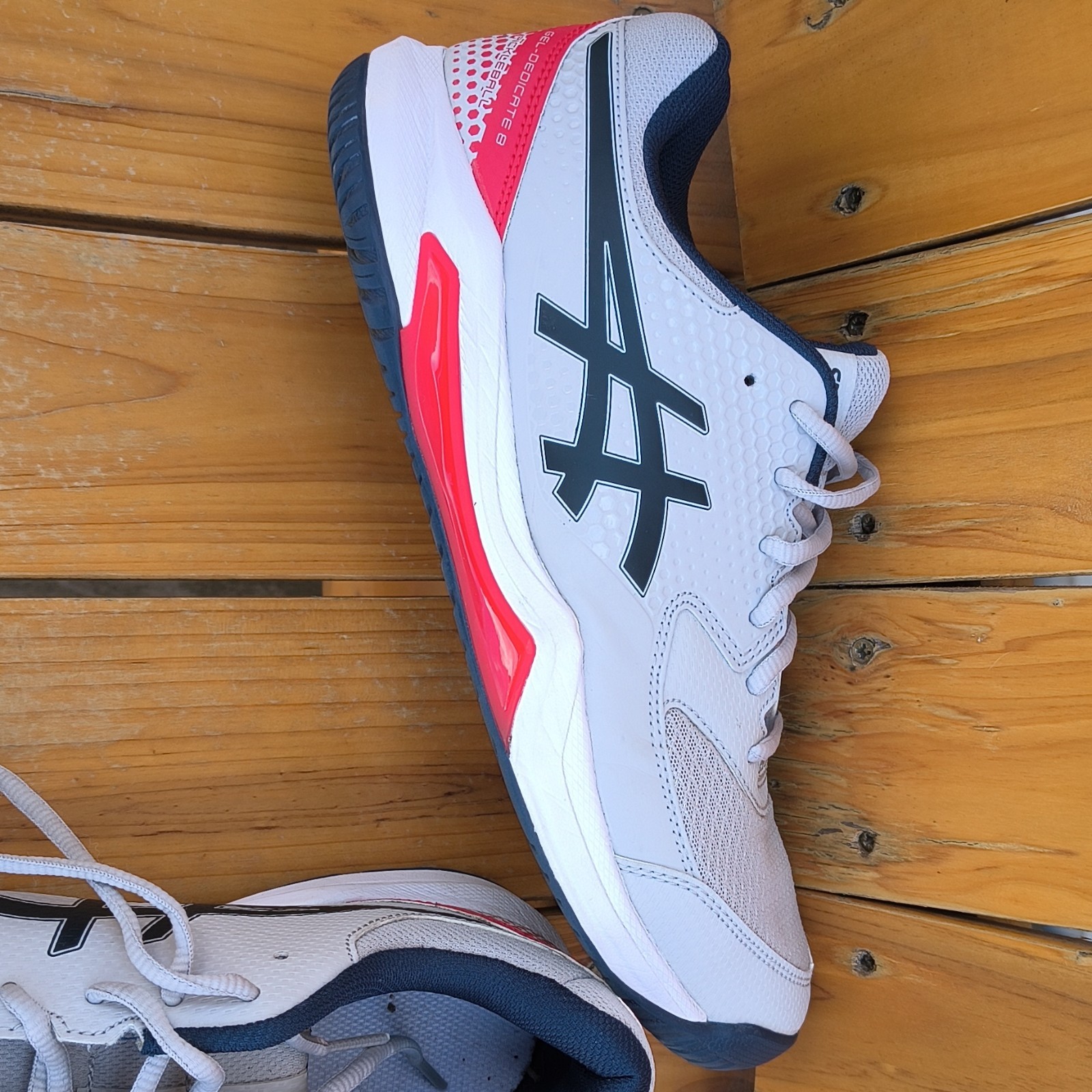 ASICS Gel-Dedicate 8 Men’s Tennis Sneakers White/Navy/Red Lace Up Low Top