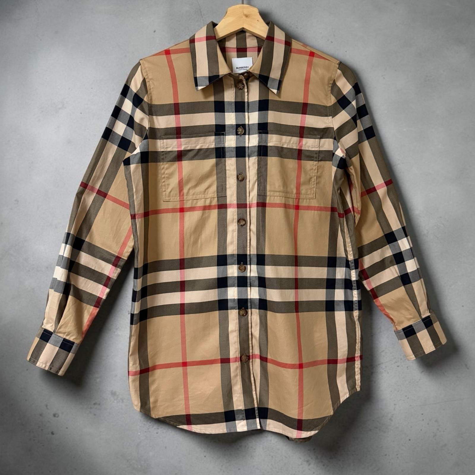 Burberry London England Vintage Check Cotton Shirt Beige Long Sleeve UK2 8071338