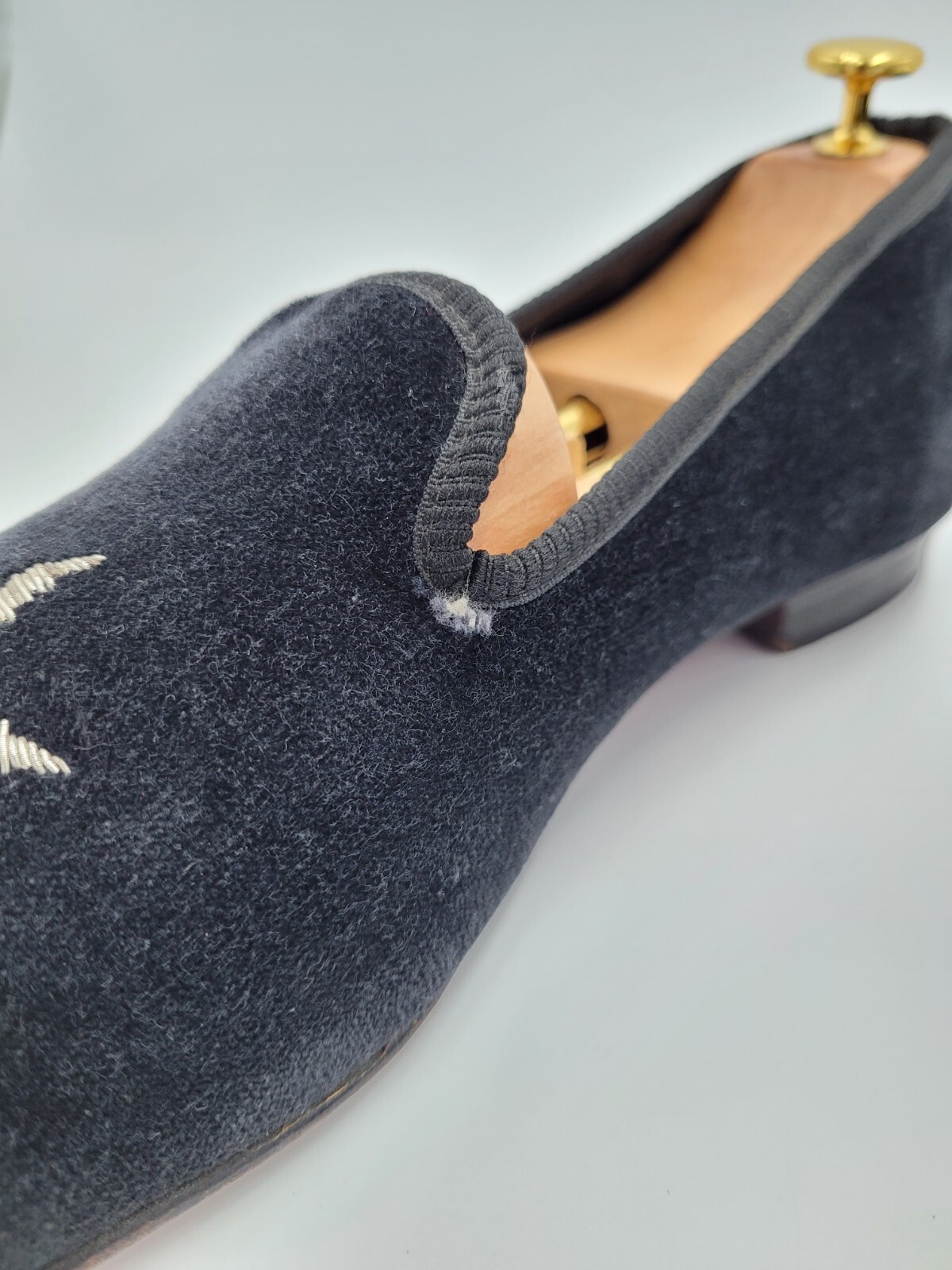 Daniel Cremieux Black Velvet Loafers w/ Hemp Leaf Hand Made in England Size 11
