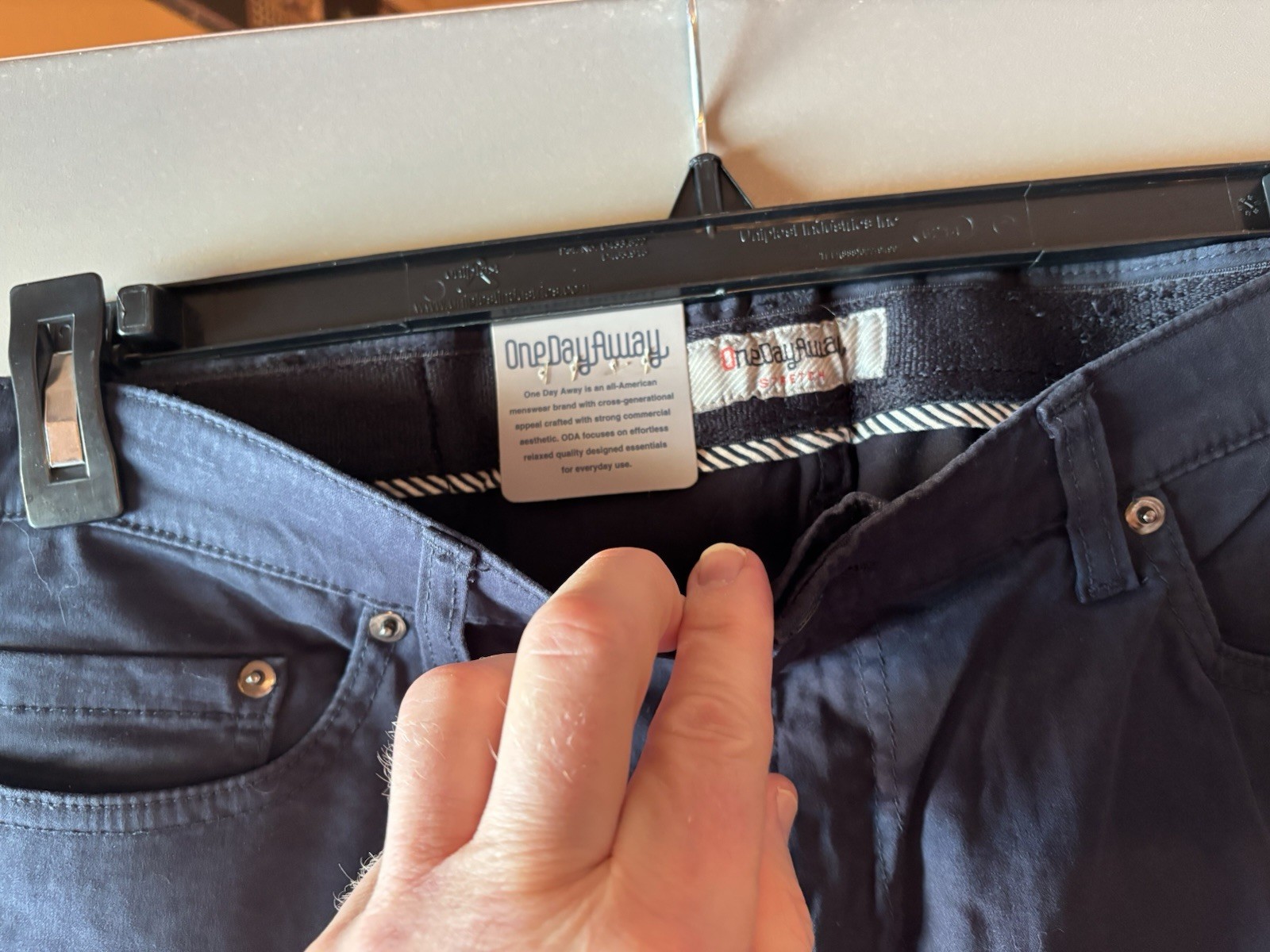 ⁠OneDayAway Mens 5 Pocket Stretch Sateen Pants 34×30 Total Eclipse Navy NWT