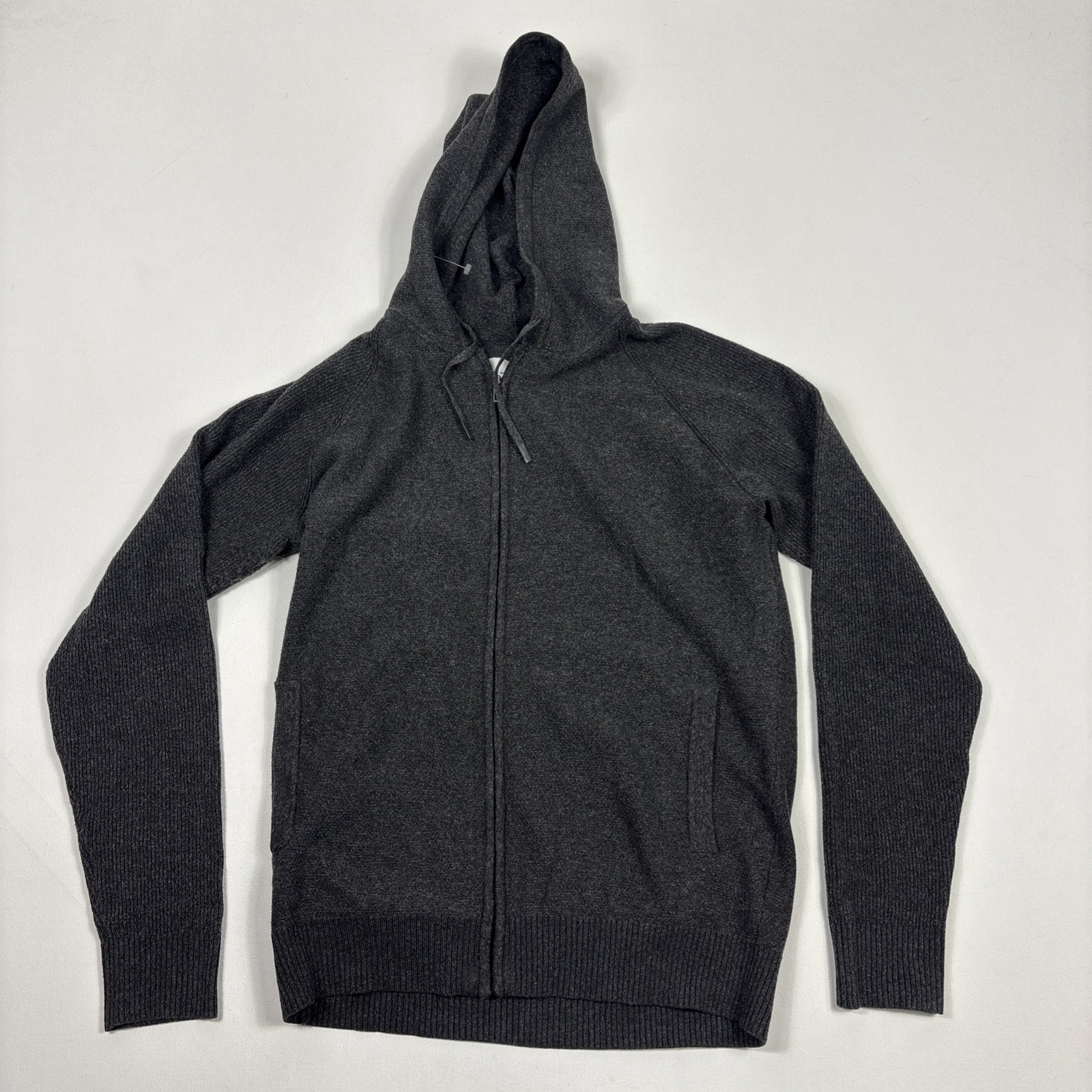 Modern Ambition Men’s Full Zip Hooded Sweater Recycled Knit Jacket Gray Small