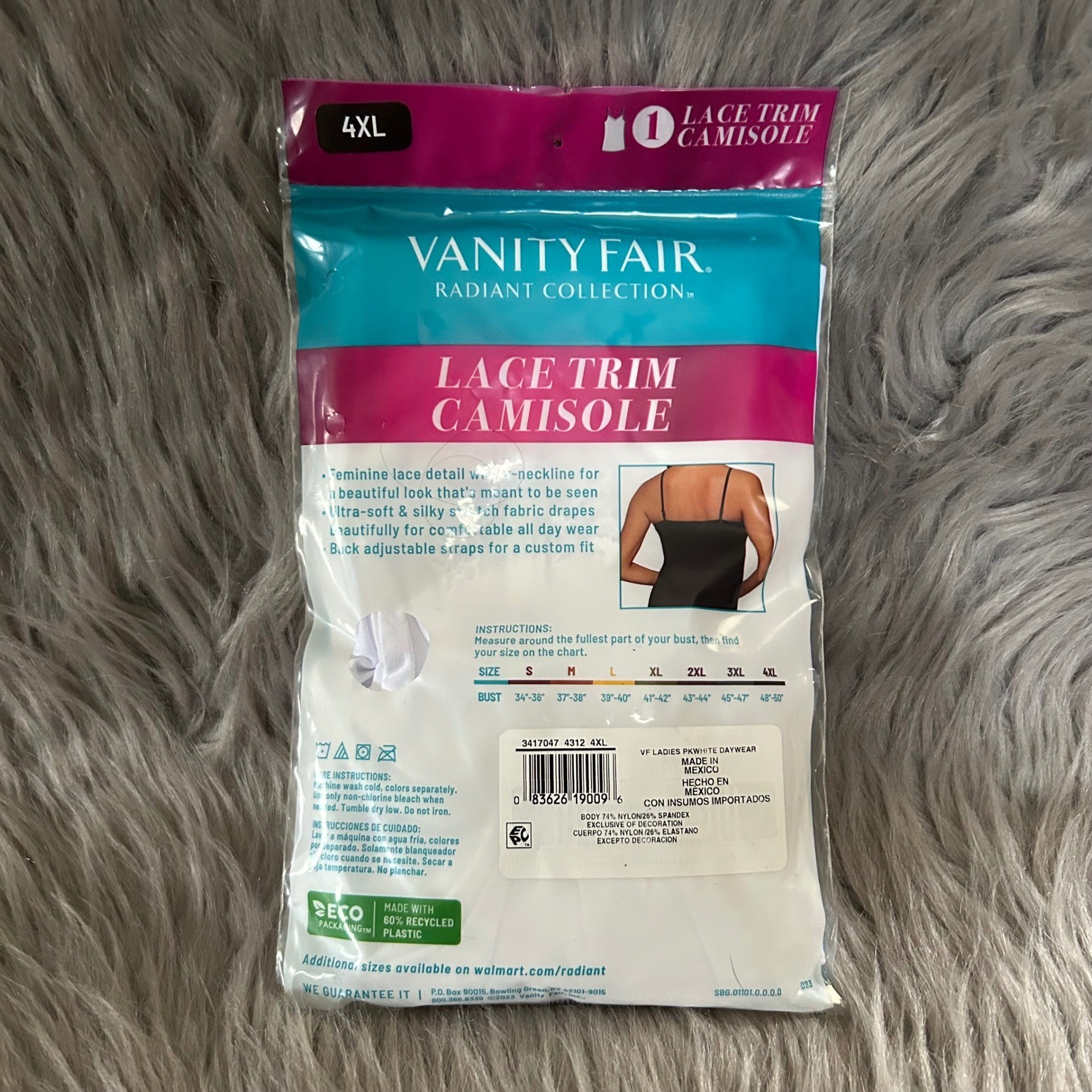 Vanity Fair Radiant Collection Lace Trim Camisole Women’s Size 4XL White Tank