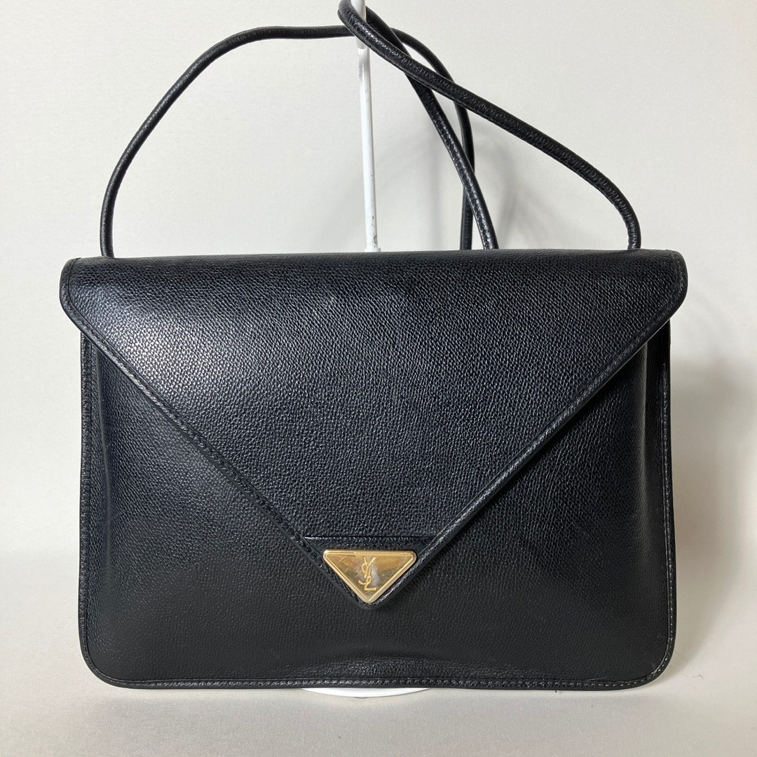 Yves Saint Laurent Shoulder Bag Leather Black Size: W:11 × H:7.9 in.