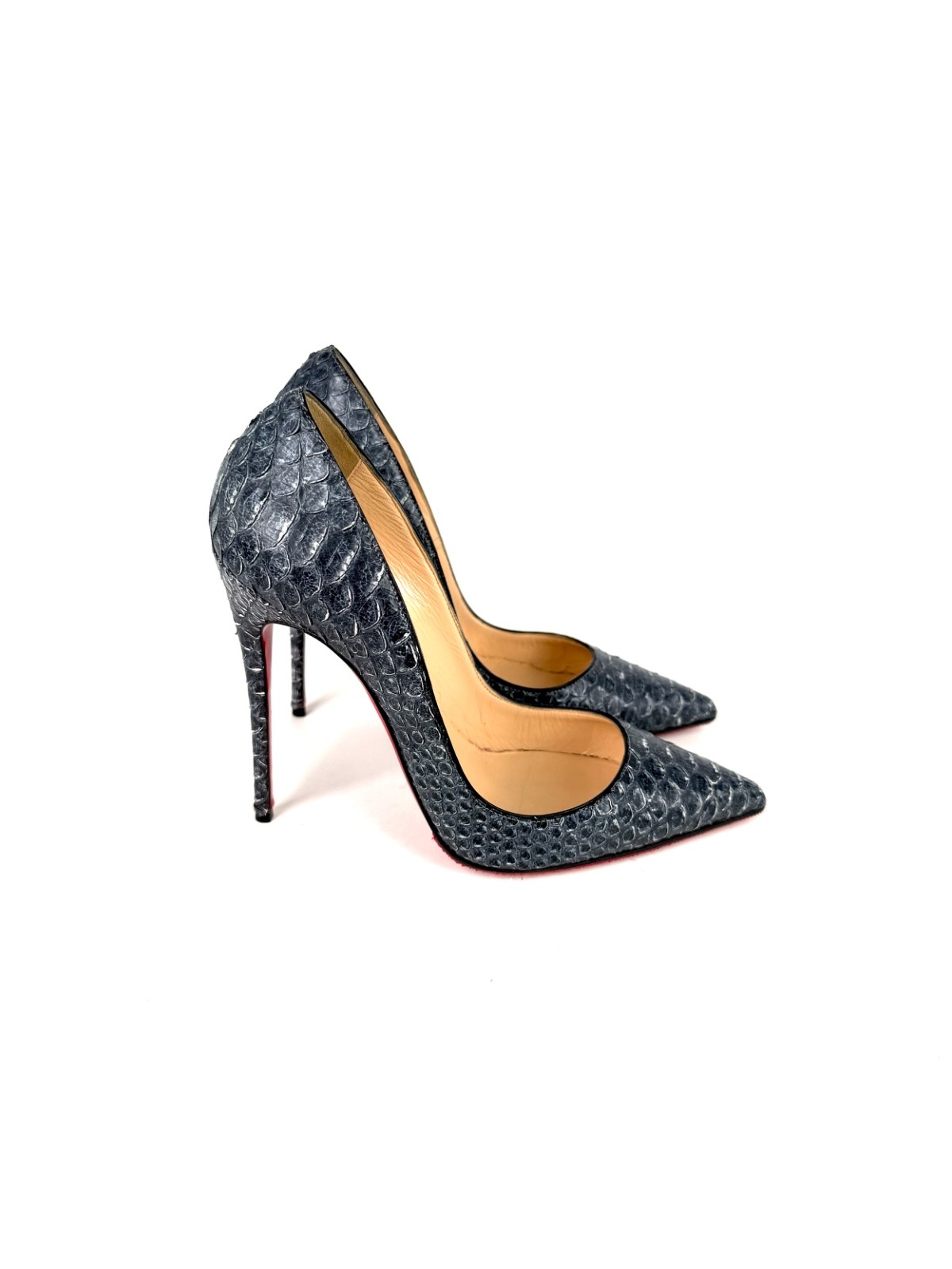 Christian Louboutin So Kate 120mm Dark Gray Python Snakeskin Pump Heels 38
