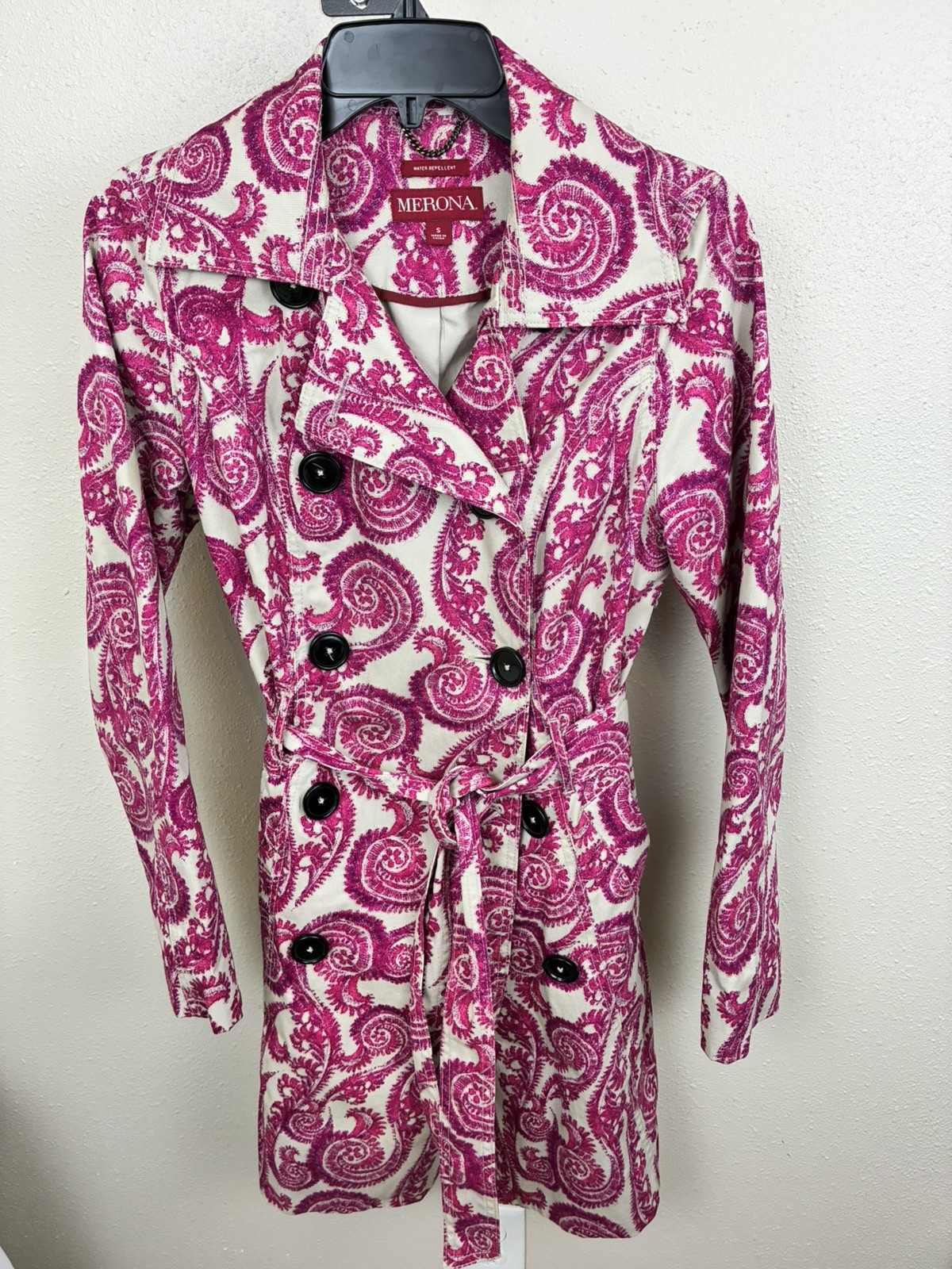 Merona Pink Paisley Cotton Trench Coat Women’s S Fall Winter Staples Colorful