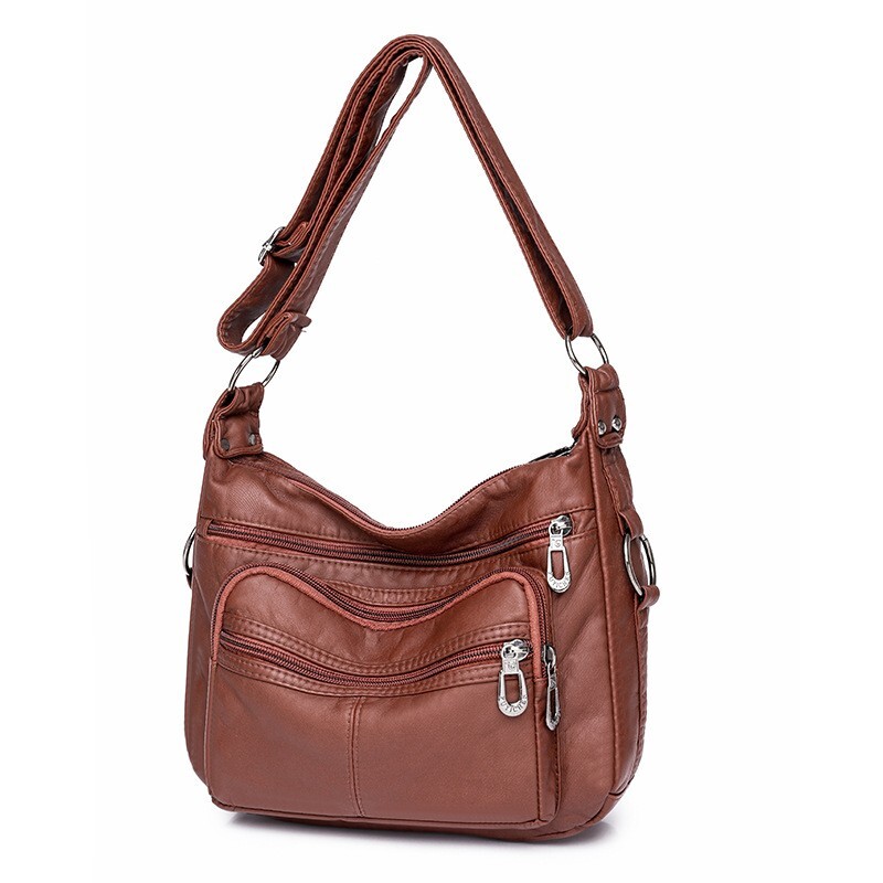 Women’s Leather Organizer Purse Shoulder Bag Multiple Pockets Cross Body Handbag