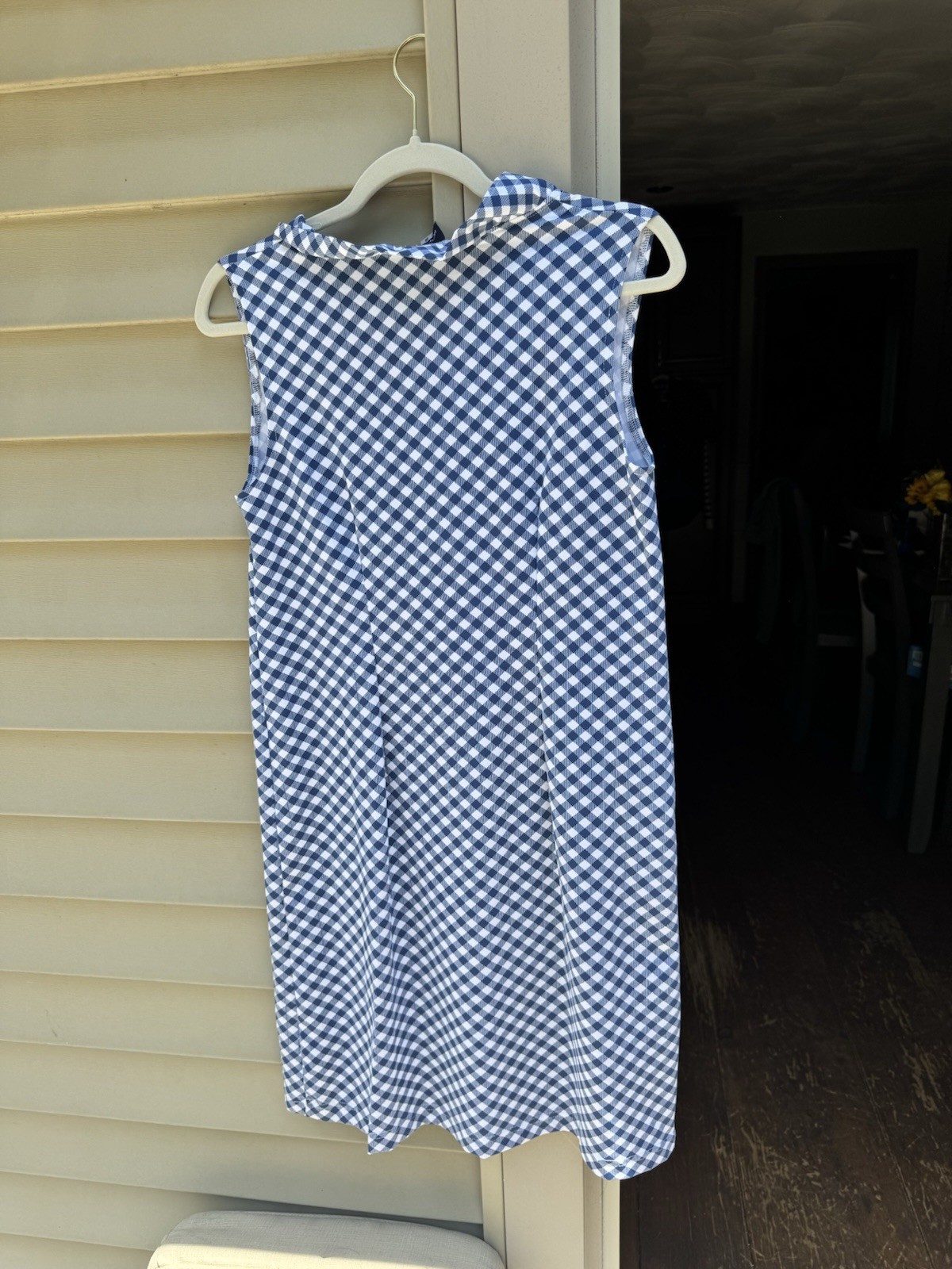 sailor-sailor Women’s S Blue/White Gingham Shift Dress V-Neck Knee Length