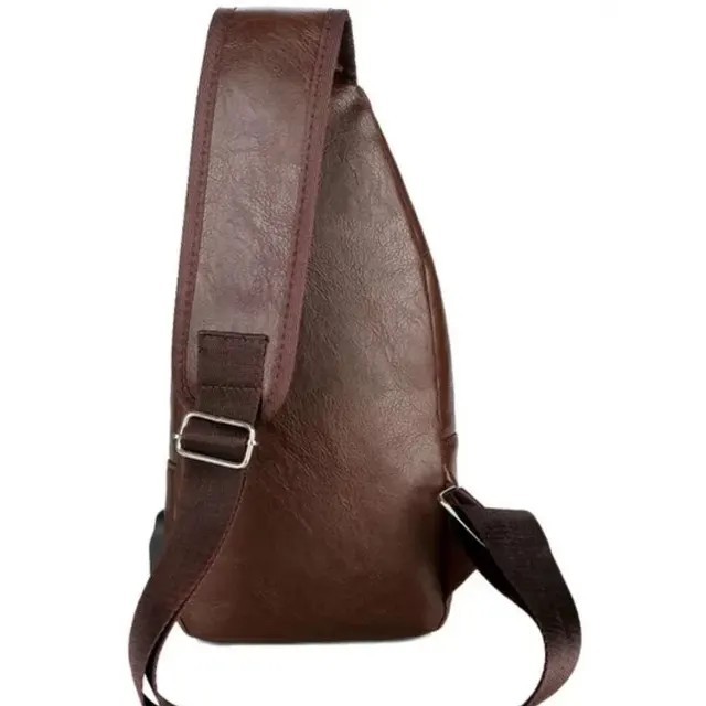 Men’s Leather Sling Bag Chest Pack Crossbody Shoulder Backpack USB Earphone Port