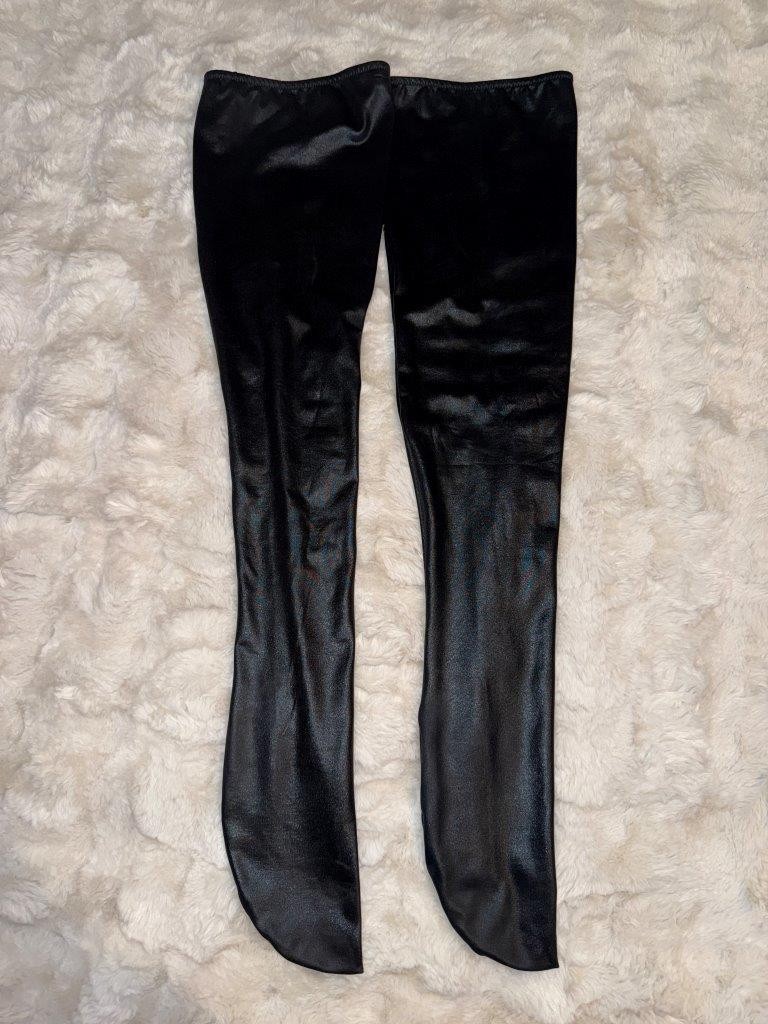 Womens Wet Look Shiny Stretch Elastic Thigh High Stockings O/S Black NWOT