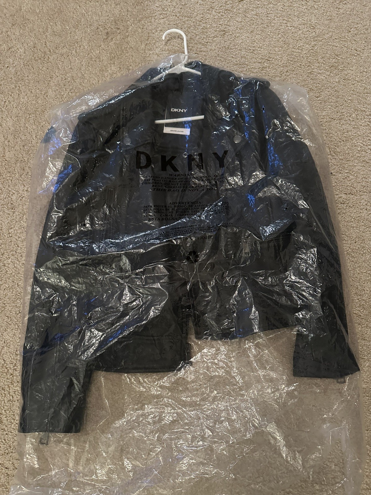 NWT DKNY Leather Moto Jacket W/Zippers. Size XL Comes In Original Plastic