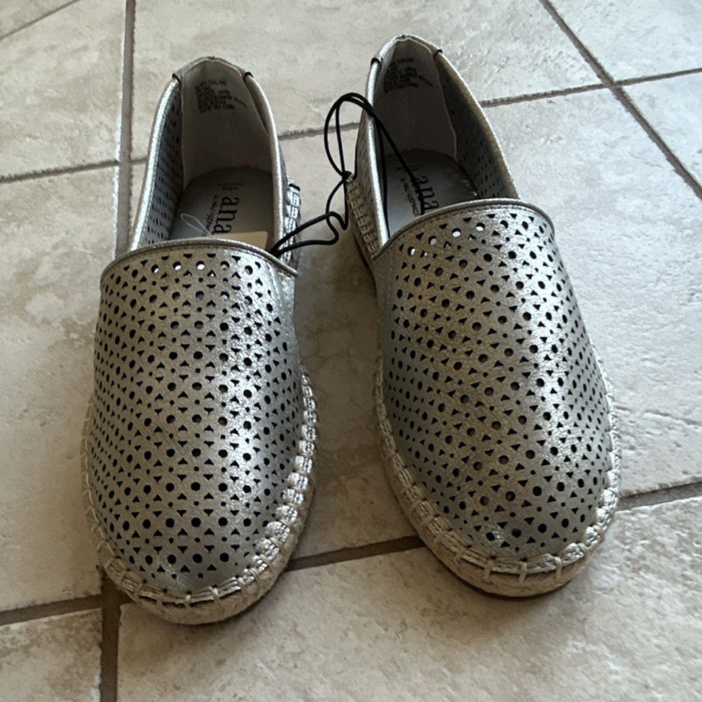 a.n.a Silver Perforated Slip-On Women’s Flats Synthetic Round Toe Casual