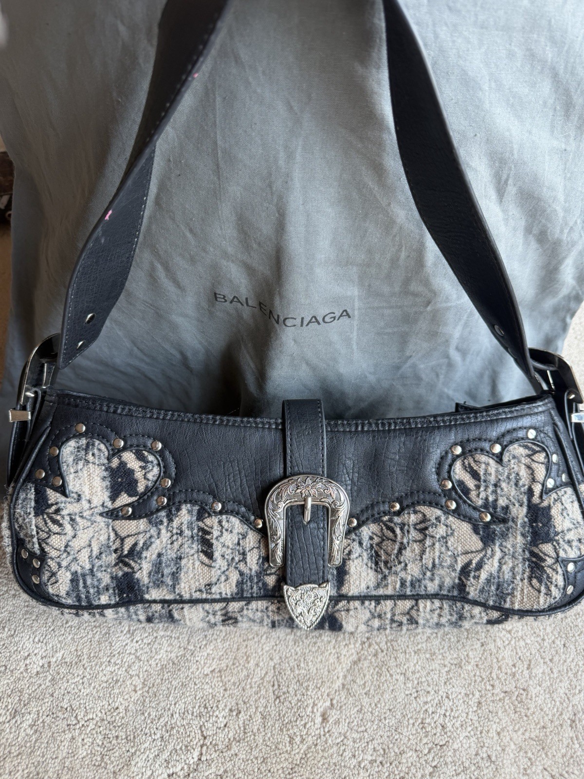 VINTAGE Embroider Shoulder Bag Western Buckle Studded